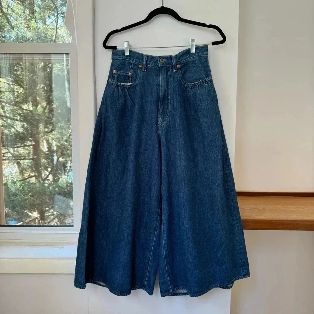 New Kapital Wide Leg Jeans Belted Blue Size 1 - Picture 2 of 11